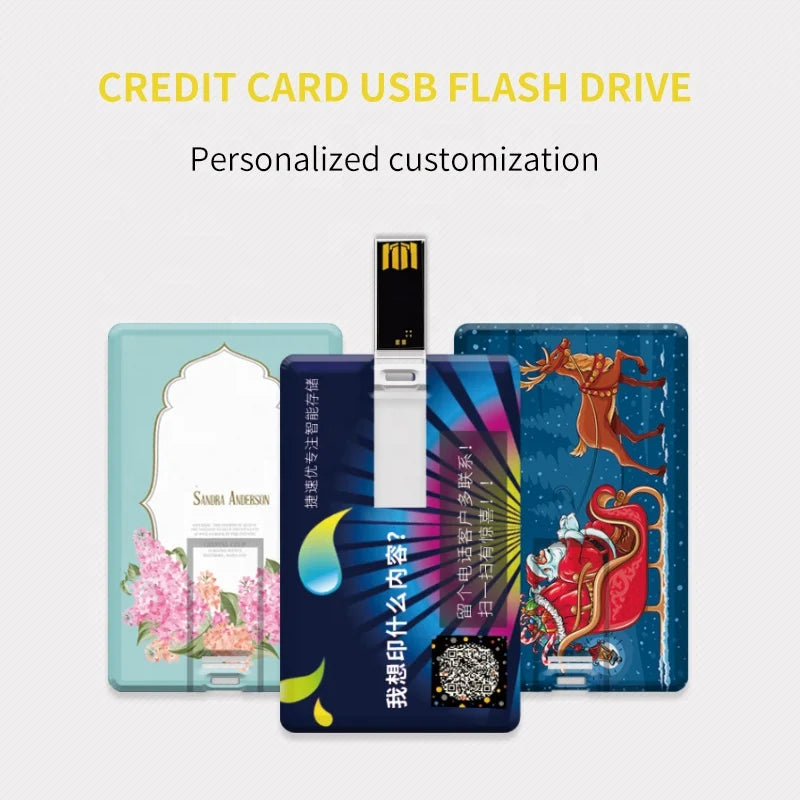 100PCS Credit Card USB Flash Drive 1GB 2GB Memory Storage 4GB 8GB 16GB 32GB 64GB USB 2.0 Pen Drive Custom For Gift USB Disk