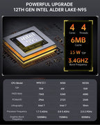 Intel 12th Gen Alder Lake N150 Mini PC M.2 NVMe SSD Mini Computer Gaming Computer LCD Screen Vertical Mini Tower