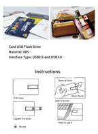 100PCS Credit Card USB Flash Drive 1GB 2GB Memory Storage 4GB 8GB 16GB 32GB 64GB USB 2.0 Pen Drive Custom For Gift USB Disk