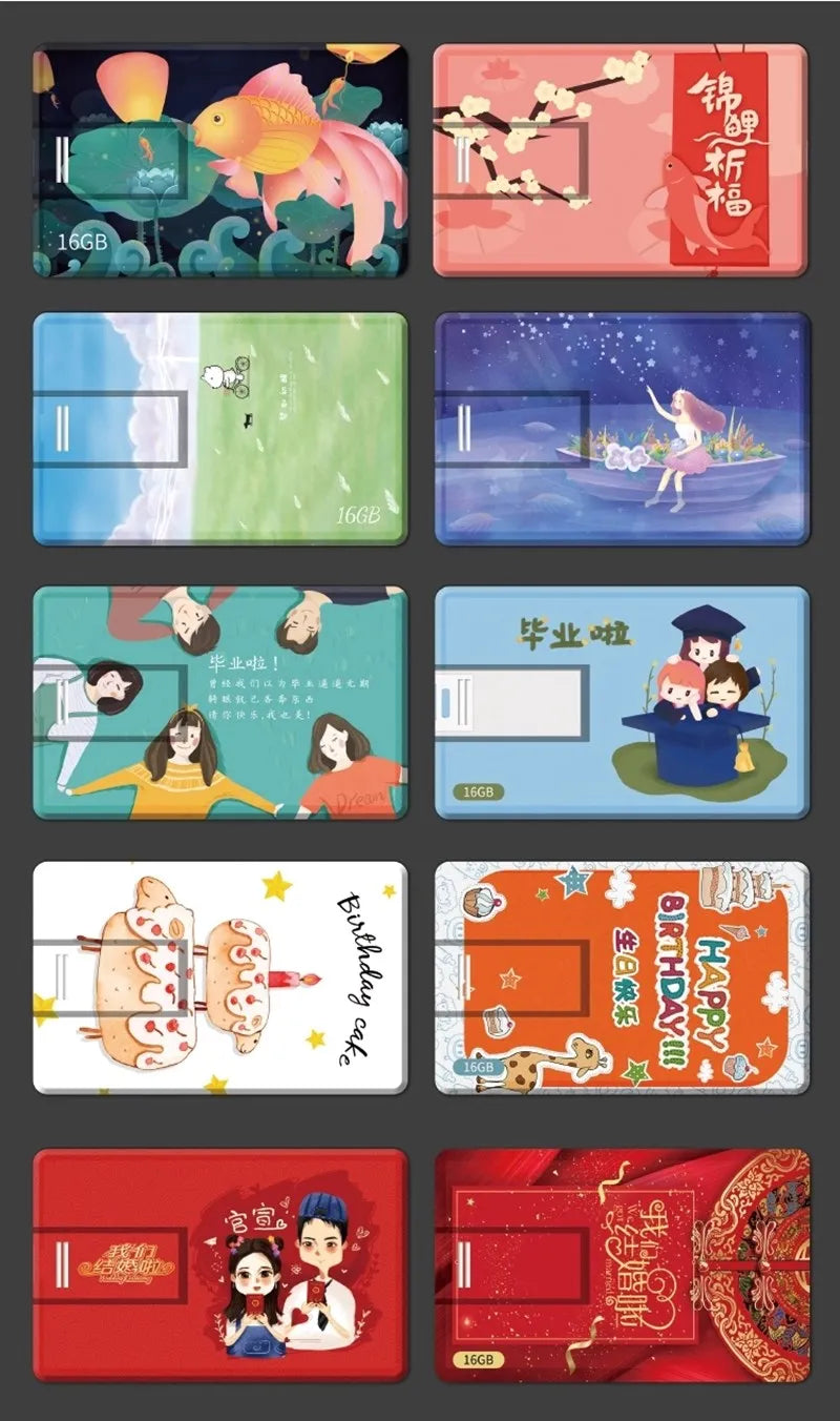 100PCS Credit Card USB Flash Drive 1GB 2GB Memory Storage 4GB 8GB 16GB 32GB 64GB USB 2.0 Pen Drive Custom For Gift USB Disk