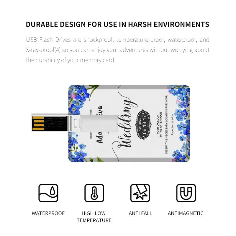 100PCS Credit Card USB Flash Drive 1GB 2GB Memory Storage 4GB 8GB 16GB 32GB 64GB USB 2.0 Pen Drive Custom For Gift USB Disk