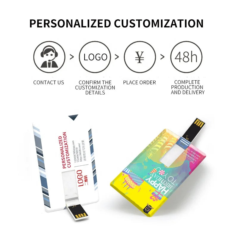 100PCS Credit Card USB Flash Drive 1GB 2GB Memory Storage 4GB 8GB 16GB 32GB 64GB USB 2.0 Pen Drive Custom For Gift USB Disk