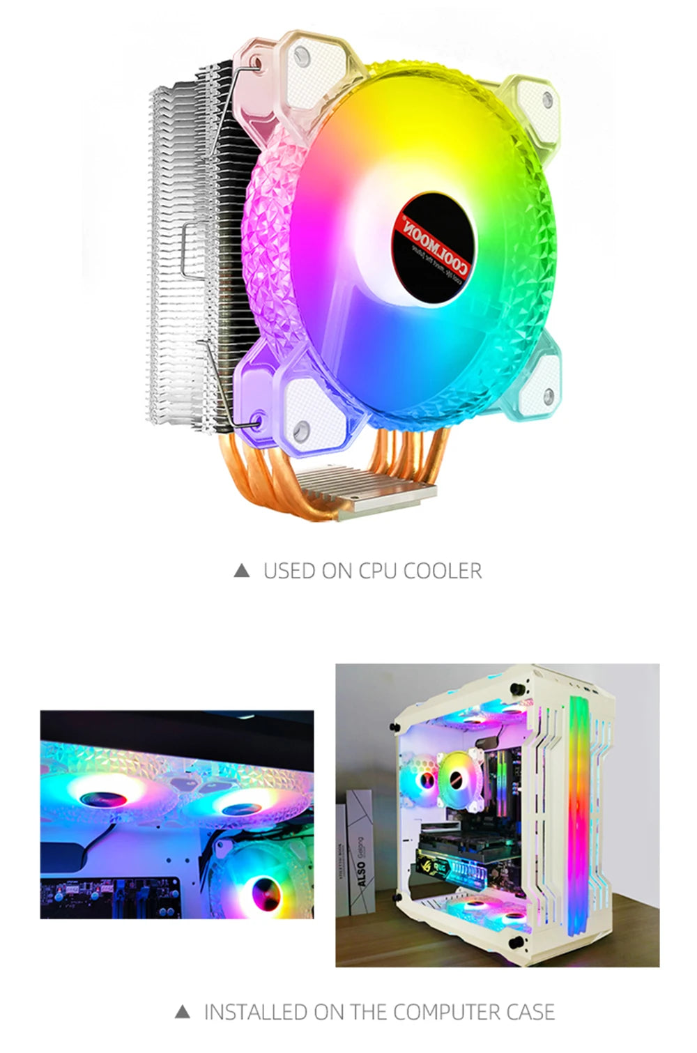 Coolmoon 12CM ARGB Fan PWM Control 5V ARGB 3Pin Chassis Heatsink Quiet Fan AURA SYNC 4Pin for PC Case Water Cooler CPU Radiator