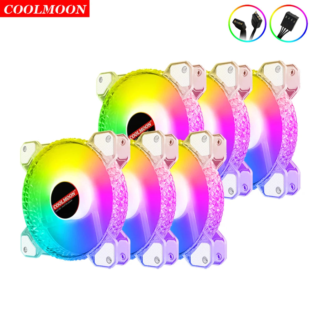 Coolmoon 12CM ARGB Fan PWM Control 5V ARGB 3Pin Chassis Heatsink Quiet Fan AURA SYNC 4Pin for PC Case Water Cooler CPU Radiator