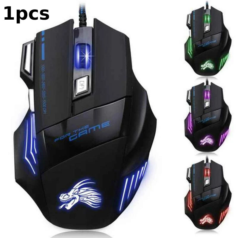 USB Wired Gaming Mouse — 7 Button, RGB Backlit, 5500 DPI