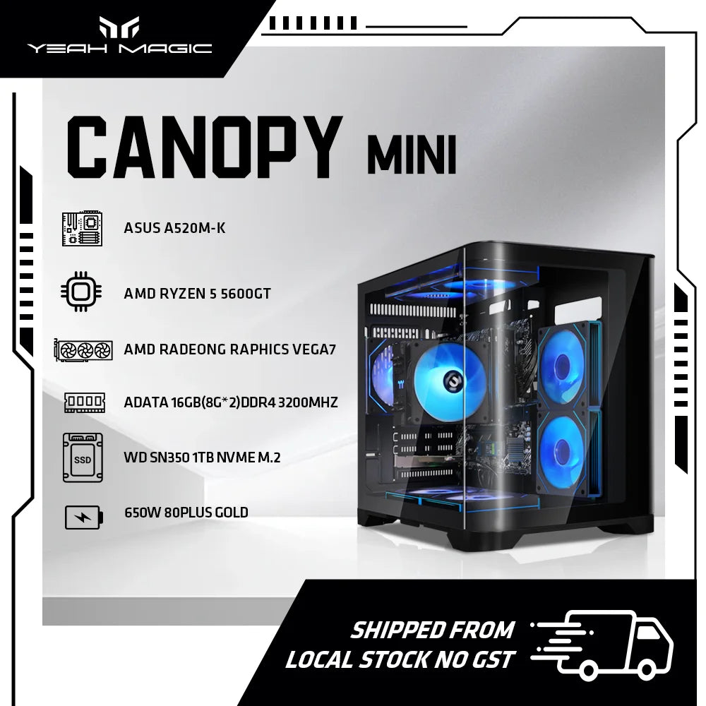 YEAH MAGIC Gaming Desktop — AMD Ryzen 5 5600GT, 16GB DDR4, 1TB SSD