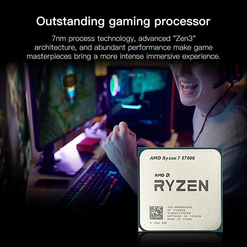 AMD Ryzen 7 5700G — 8-Core 16-Thread AM4 CPU, 3.8GHz / 4.6GHz, Radeon Graphics, 65W