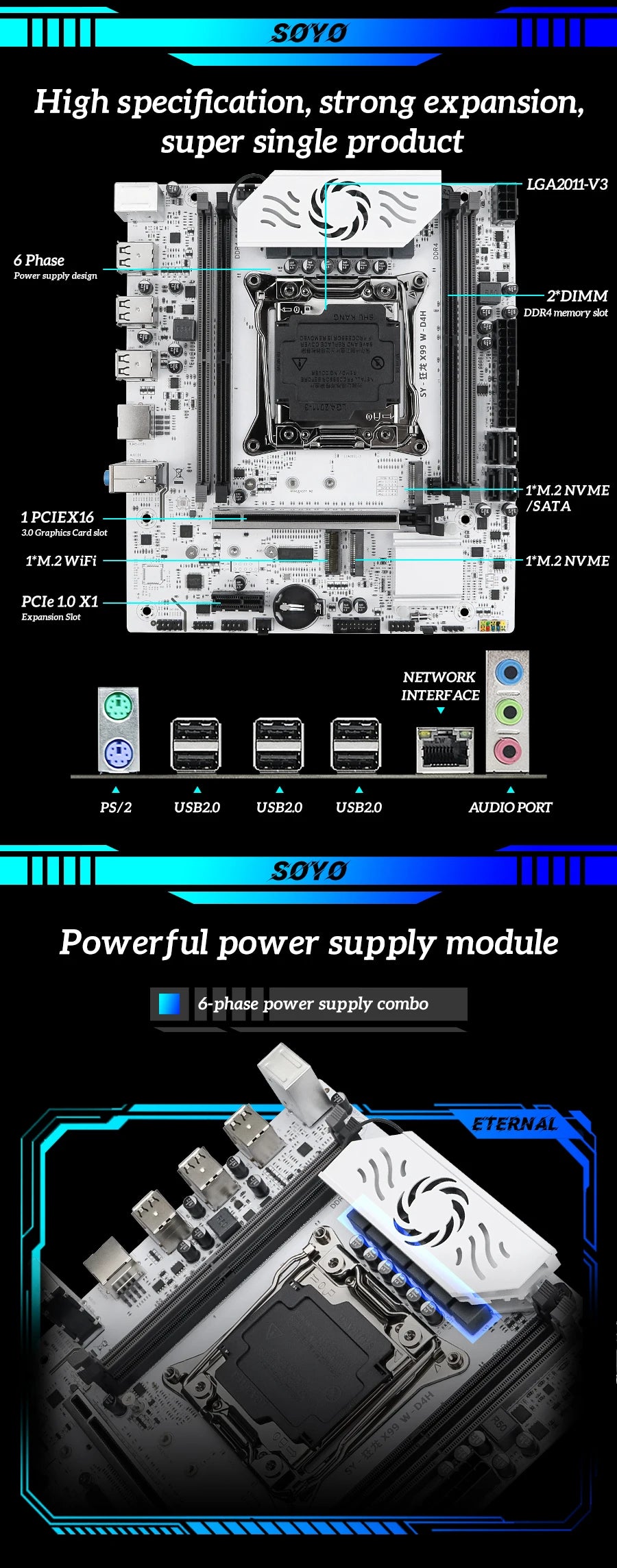 SOYO X99 Gaming Motherboard Kit LGA 2011-3 with E5 2630 V4 CPU DDR4 REG ECC Memory M.2 NAME Computer components Mainboard