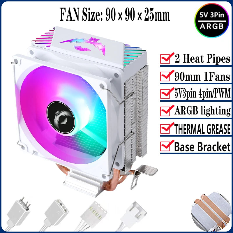 QiuzAim Tower Type Radiator Air-cooled 2/4/6 Heat Pipe CPU Cooler ARGB Fan 90mm Install LGA2011 2066 x99 115x 1200 1700 AM4 AM5