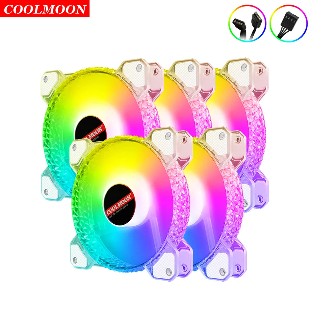Coolmoon 12CM ARGB Fan PWM Control 5V ARGB 3Pin Chassis Heatsink Quiet Fan AURA SYNC 4Pin for PC Case Water Cooler CPU Radiator