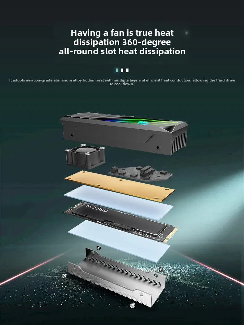 COOLMOON M2 SSD HDD Cooler Solid State Drive Heat Dissipation Vest NVME SSD2280 Brass Heat Sink M2 Heat Sink With Fan