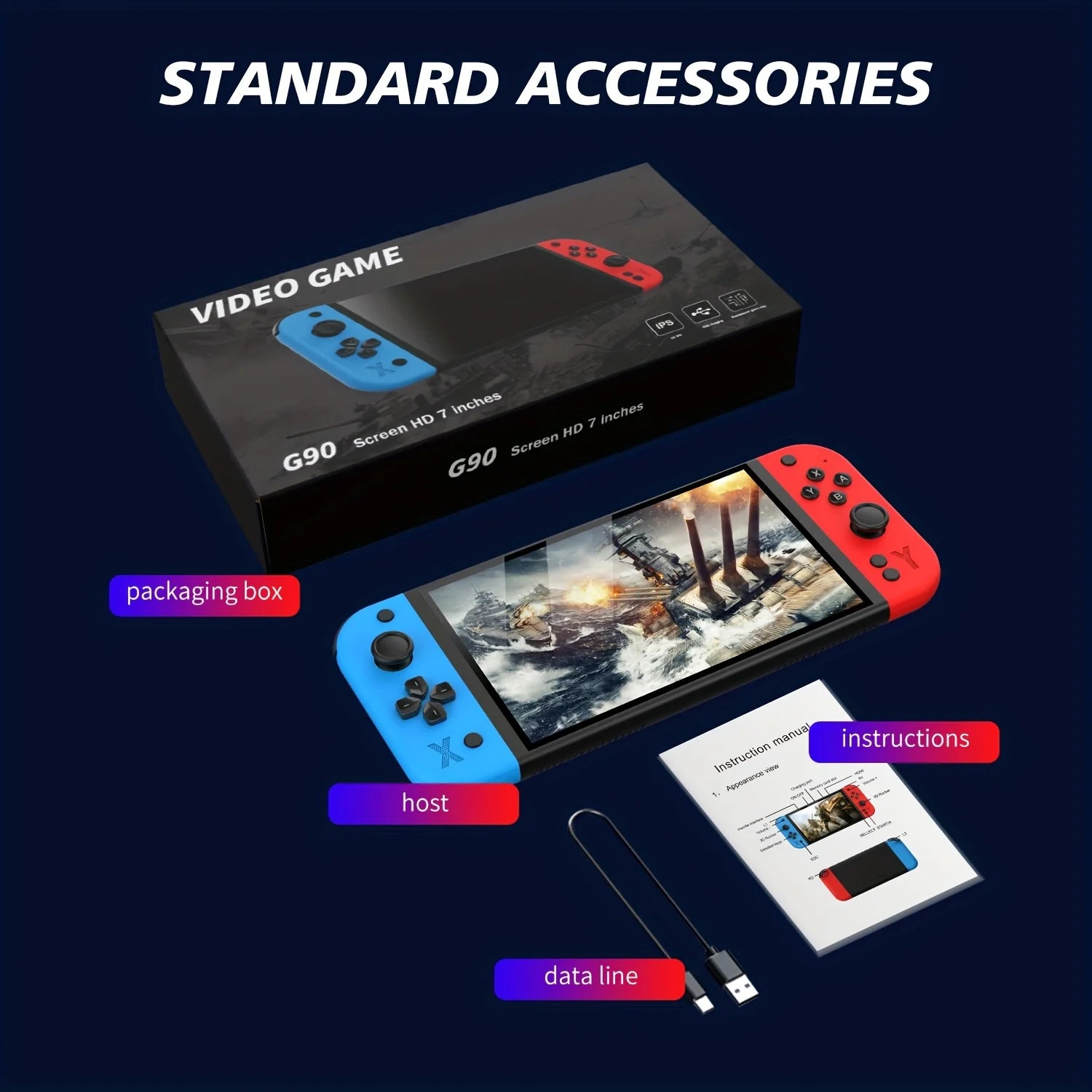 G90 portable retro game console, 7-inch 4K IPS screen, Linux system equipped with quad core high-performance chip, runs smoothly