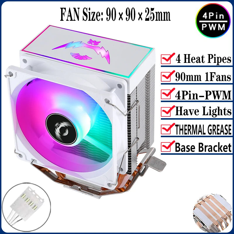 QiuzAim Tower Type Radiator Air-cooled 2/4/6 Heat Pipe CPU Cooler ARGB Fan 90mm Install LGA2011 2066 x99 115x 1200 1700 AM4 AM5