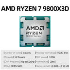 AMD Ryzen 7 9800X3D — 8-Core 16-Thread AM5 CPU, 5.2GHz Boost, 64MB Cache