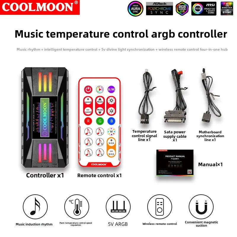 Coolmoon 12CM ARGB Fan PWM Control 5V ARGB 3Pin Chassis Heatsink Quiet Fan AURA SYNC 4Pin for PC Case Water Cooler CPU Radiator