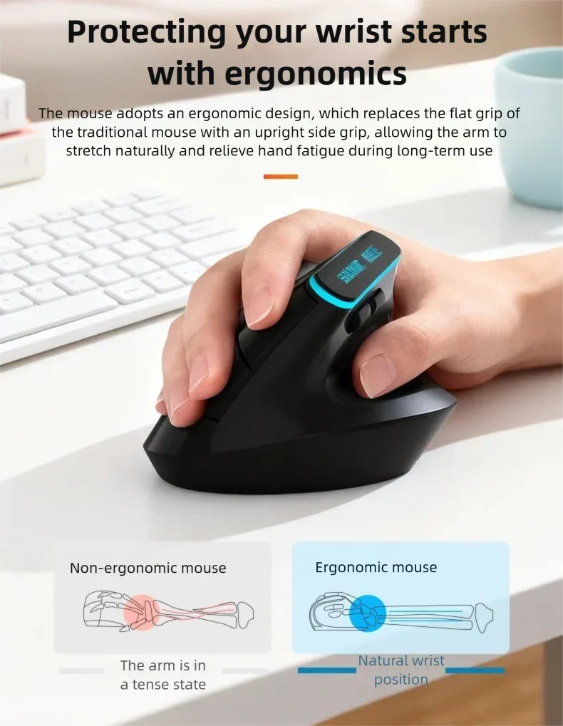 Warvank VM1 Vertical Wireless Mouse — Ergonomic, 1600 DPI, Rechargeable, Silent