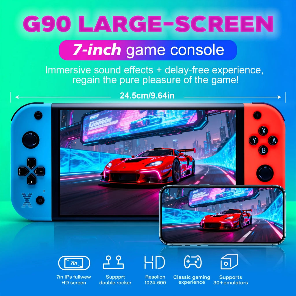 G90 portable retro game console, 7-inch 4K IPS screen, Linux system equipped with quad core high-performance chip, runs smoothly