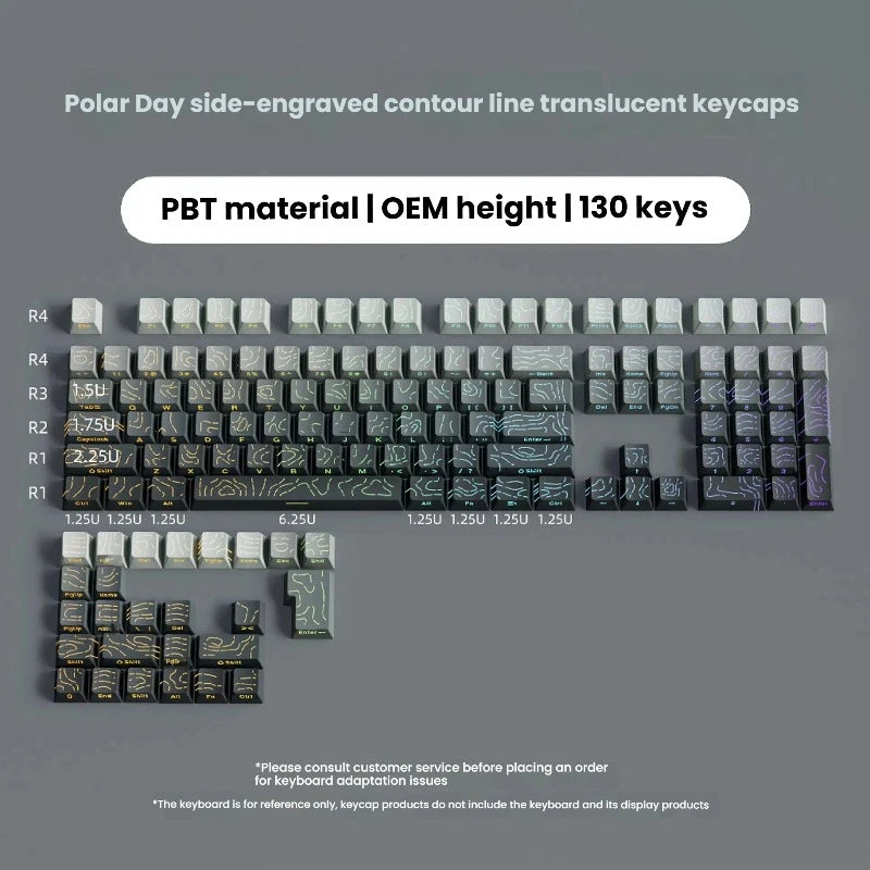 2025 Super Contour PBT Keycaps Side Glow Light Mechanical Keyboard Original Factory Height for 61/68/75/84/87 Keys Game Keyboard