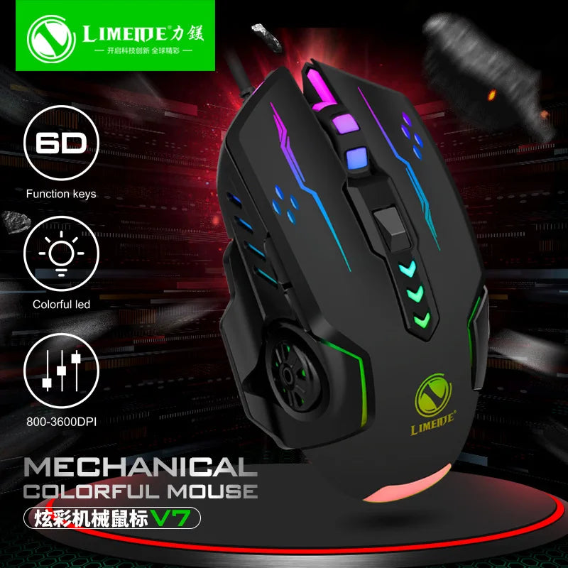 V7 Mechanical Gaming Mouse — LED Lights, Wired, Ambidextrous, Laptop & Desktop