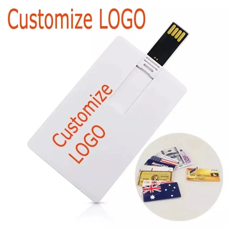 100PCS Credit Card USB Flash Drive 1GB 2GB Memory Storage 4GB 8GB 16GB 32GB 64GB USB 2.0 Pen Drive Custom For Gift USB Disk