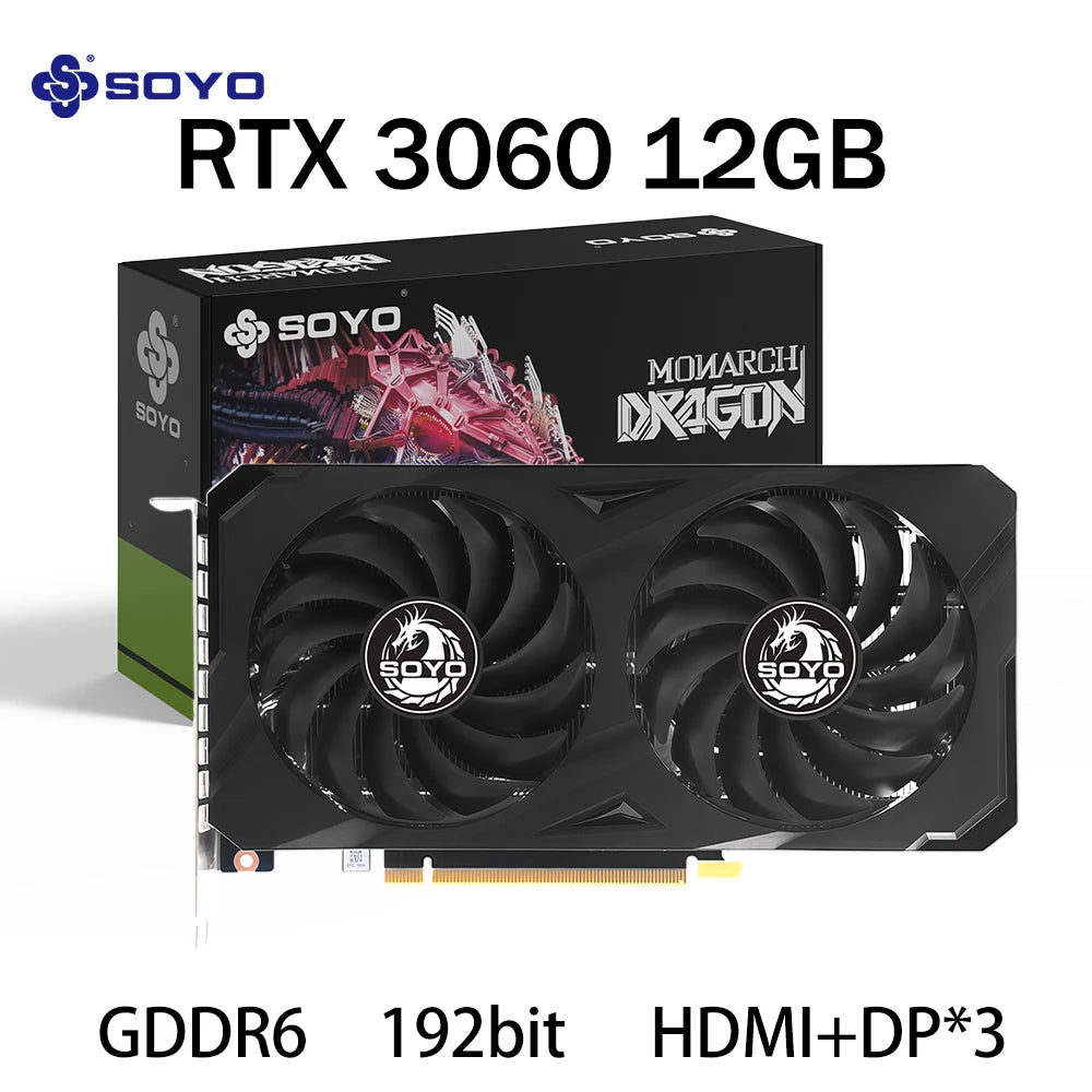 New Gaming Graphics Cards SOYO NVIDIA GeForce RTX 3060 12GB GDDR6 192 Bit Desktop GPU Video Card For PC Computer Components