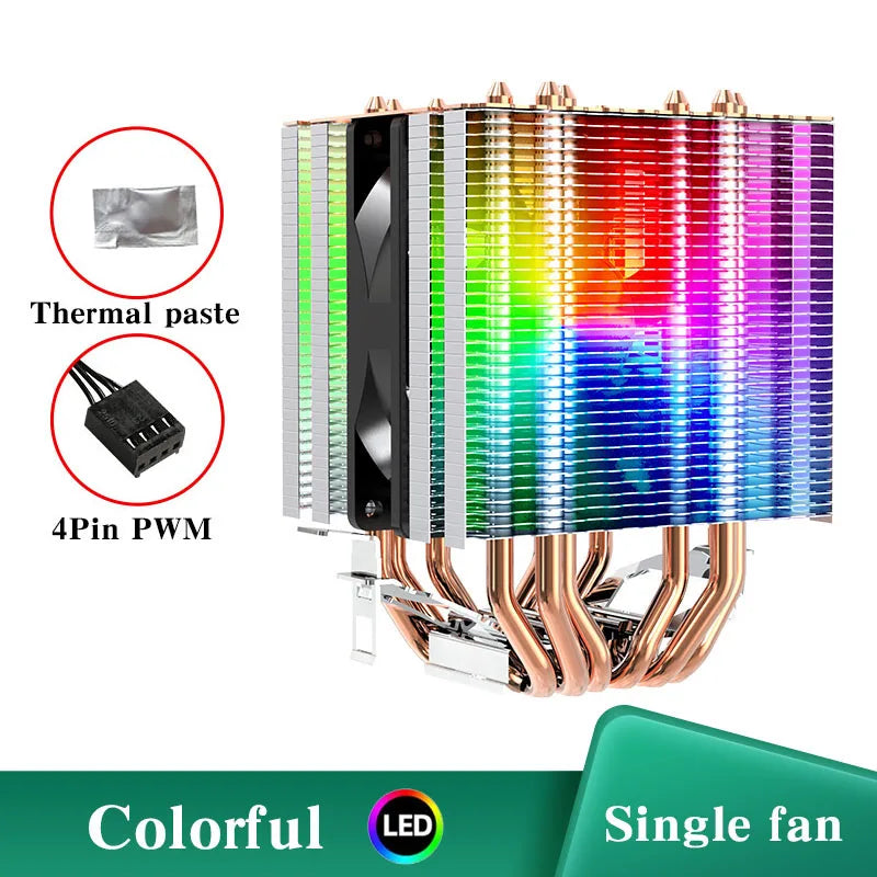6 Heat Pipes CPU Cooler 4Pin PWM PC Procesor Heat Sinks for Intel LGA 1700 1200 1150 1151 1155 2011 X79 X99 AM3 AM4 Cooling Fan