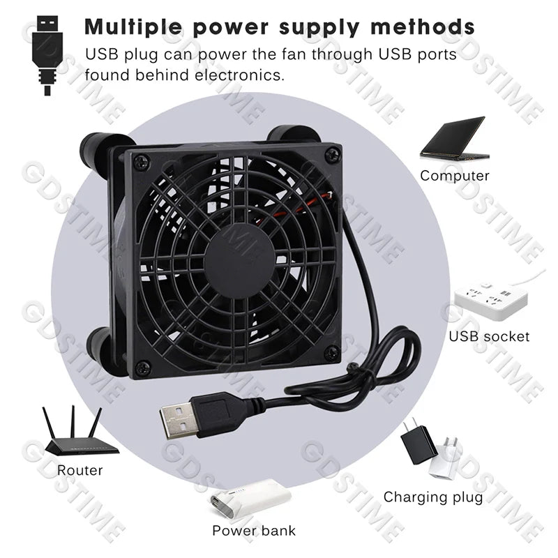 Gdstime USB Fan 120MM DIY Router Fan 92/80MM Cooling Fan PC Fan DC 5V 14CM TV Box Radiator WIFI HeatSink Stand MINI Host Bracket