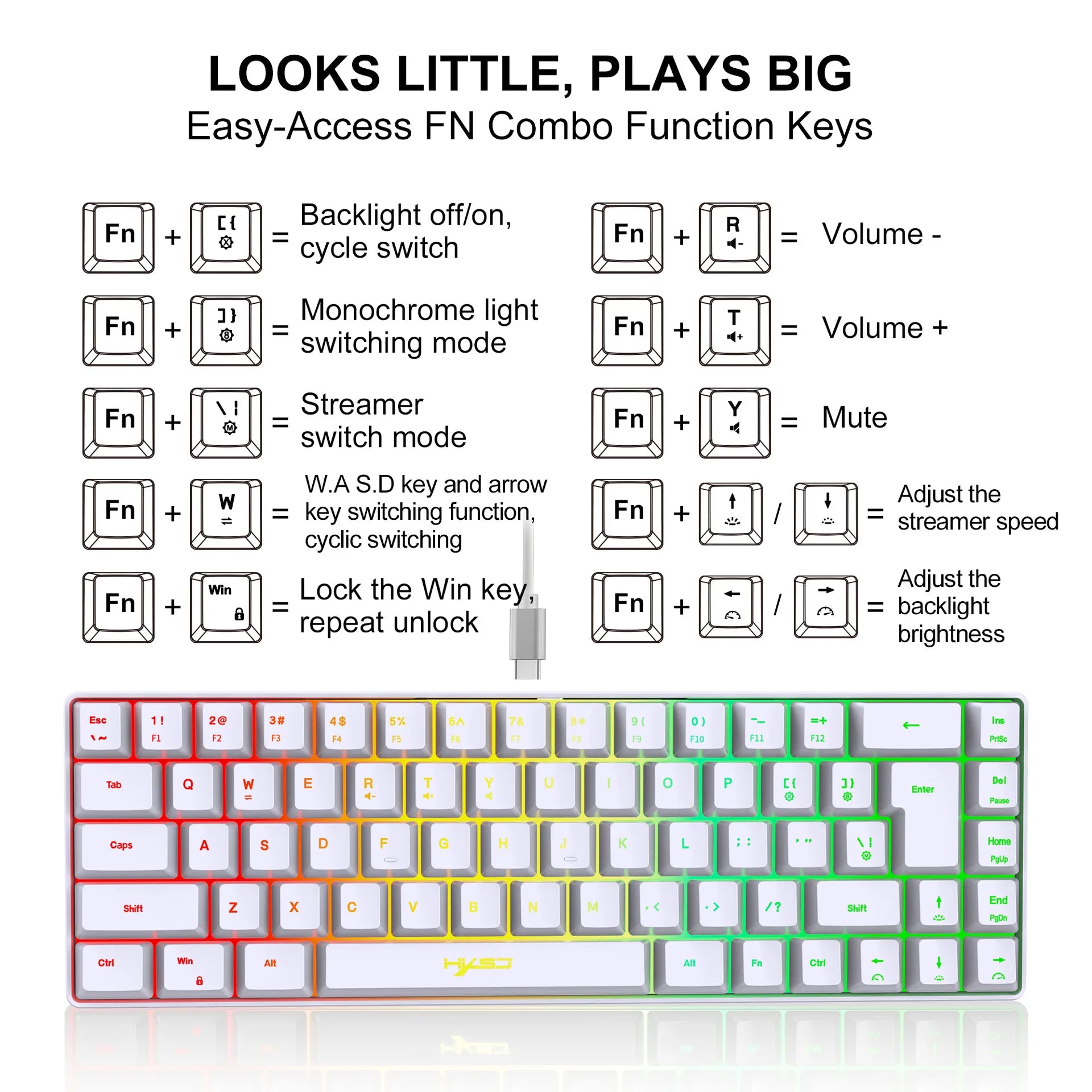 60% Compact Wired Keyboard 68 Keys RGB Backlight Small Portable Office Computer Membrane Keyboard For Windows Tablet Laptop Game