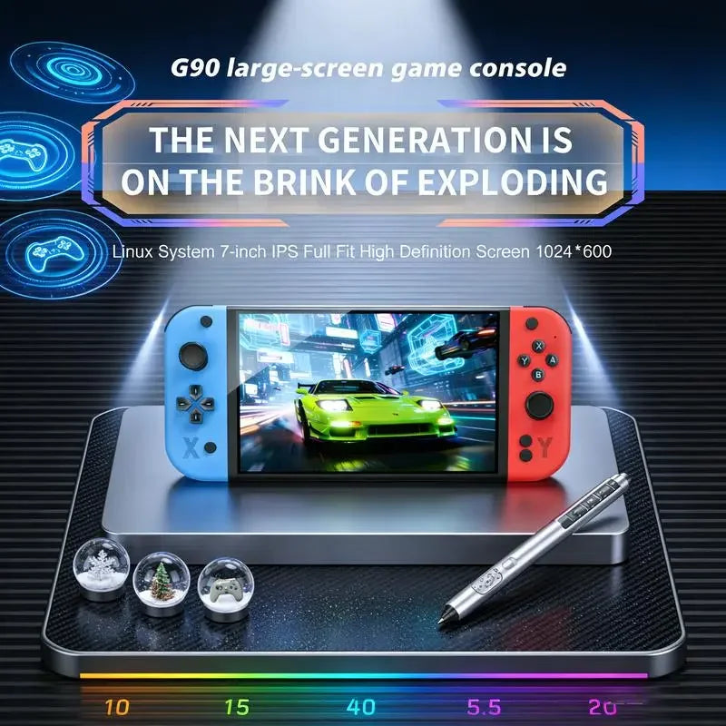 G90 portable retro game console, 7-inch 4K IPS screen, Linux system equipped with quad core high-performance chip, runs smoothly