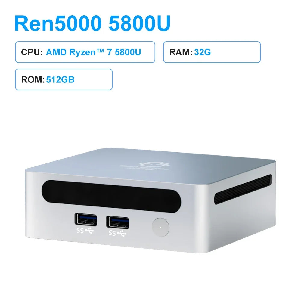 GenMachine Mini PC — AMD Ryzen 7 5800U, 16GB DDR4, 512GB SSD, WiFi 6, Windows 11
