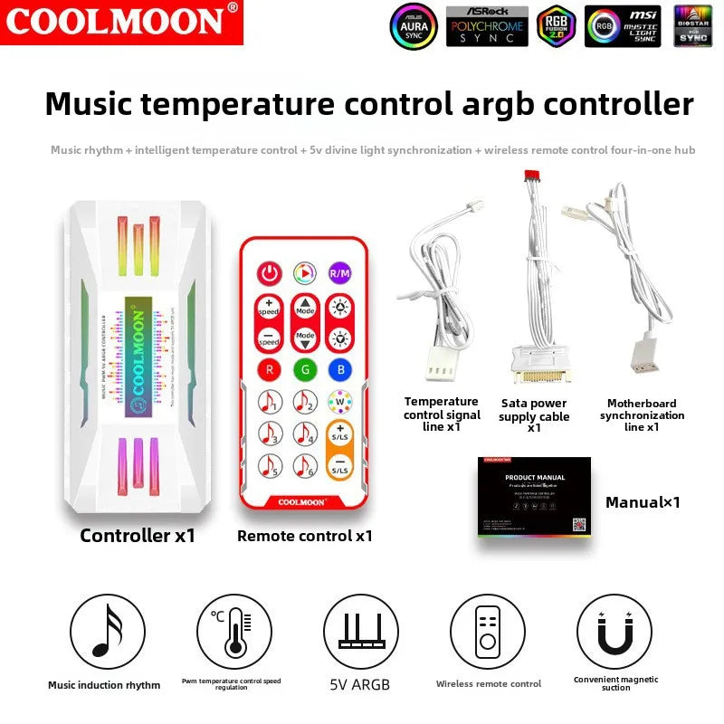 Coolmoon 12CM ARGB Fan PWM Control 5V ARGB 3Pin Chassis Heatsink Quiet Fan AURA SYNC 4Pin for PC Case Water Cooler CPU Radiator