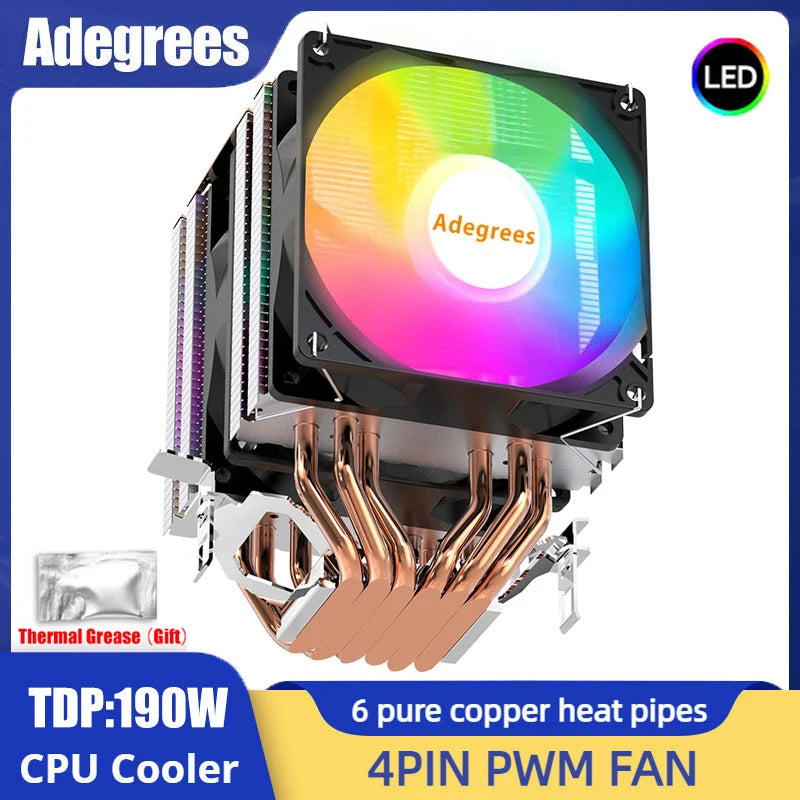 6 Heat Pipes CPU Cooler 4Pin PWM PC Procesor Heat Sinks for Intel LGA 1700 1200 1150 1151 1155 2011 X79 X99 AM3 AM4 Cooling Fan