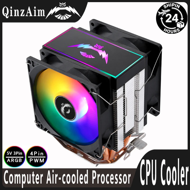 QiuzAim Tower Type Radiator Air-cooled 2/4/6 Heat Pipe CPU Cooler ARGB Fan 90mm Install LGA2011 2066 x99 115x 1200 1700 AM4 AM5