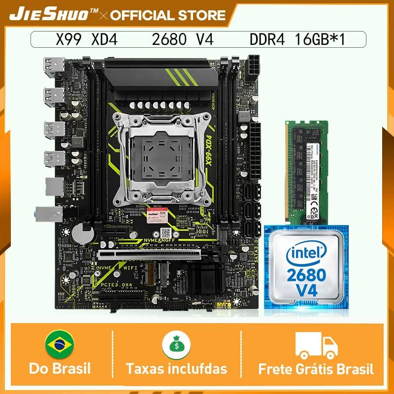 JIESHU X99 Motherboard Combo Xeon E5-2680 V4 CPU NVMe M.2 USB 3.0 TPM2.0 Gaming PC Upgrade Kit