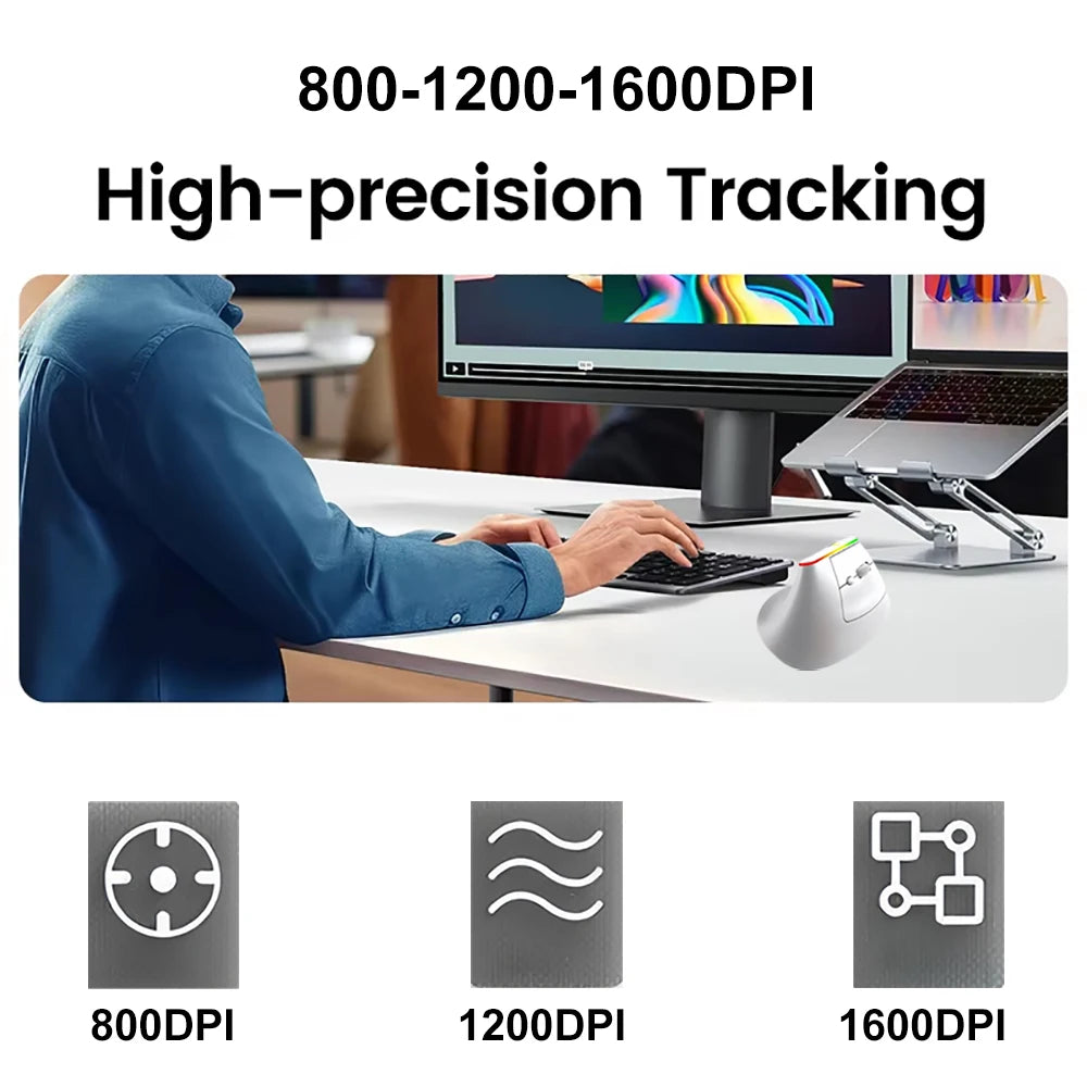 Dual Mode RGB Vertical Mouse — 2.4G Wireless + Bluetooth, Rechargeable, Silent, Ergonomic