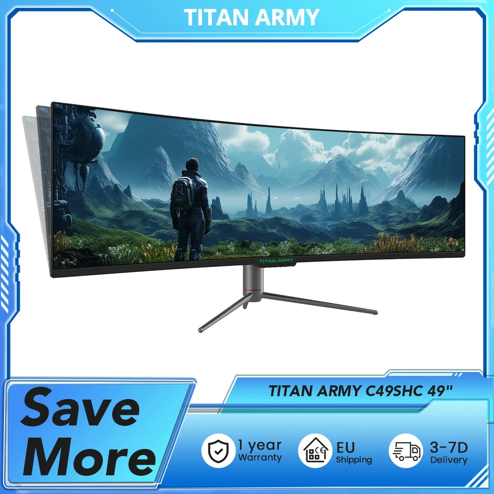 TITAN ARMY C49SHC 49" Gaming Monitor, 3840*1080 CSOT HVA Panel, 32:9 Oversized Curved Screen, 144Hz, Smart PIP/PBP Split Screen