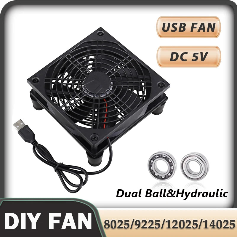 Gdstime USB Fan 120MM DIY Router Fan 92/80MM Cooling Fan PC Fan DC 5V 14CM TV Box Radiator WIFI HeatSink Stand MINI Host Bracket