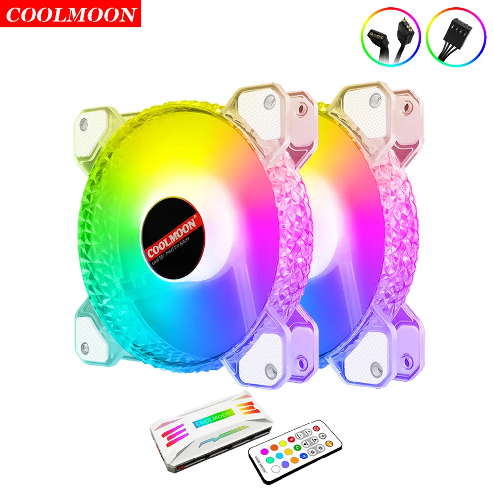 Coolmoon 12CM ARGB Fan PWM Control 5V ARGB 3Pin Chassis Heatsink Quiet Fan AURA SYNC 4Pin for PC Case Water Cooler CPU Radiator