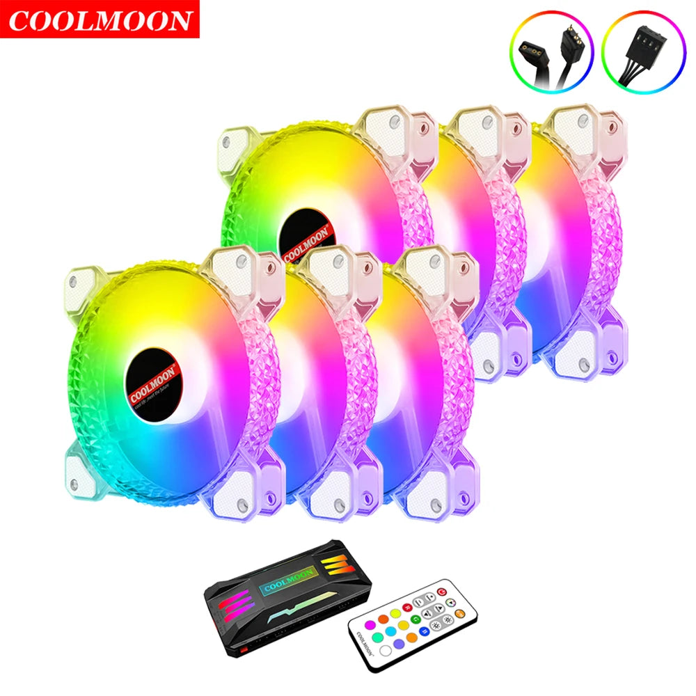 Coolmoon 12CM ARGB Fan PWM Control 5V ARGB 3Pin Chassis Heatsink Quiet Fan AURA SYNC 4Pin for PC Case Water Cooler CPU Radiator