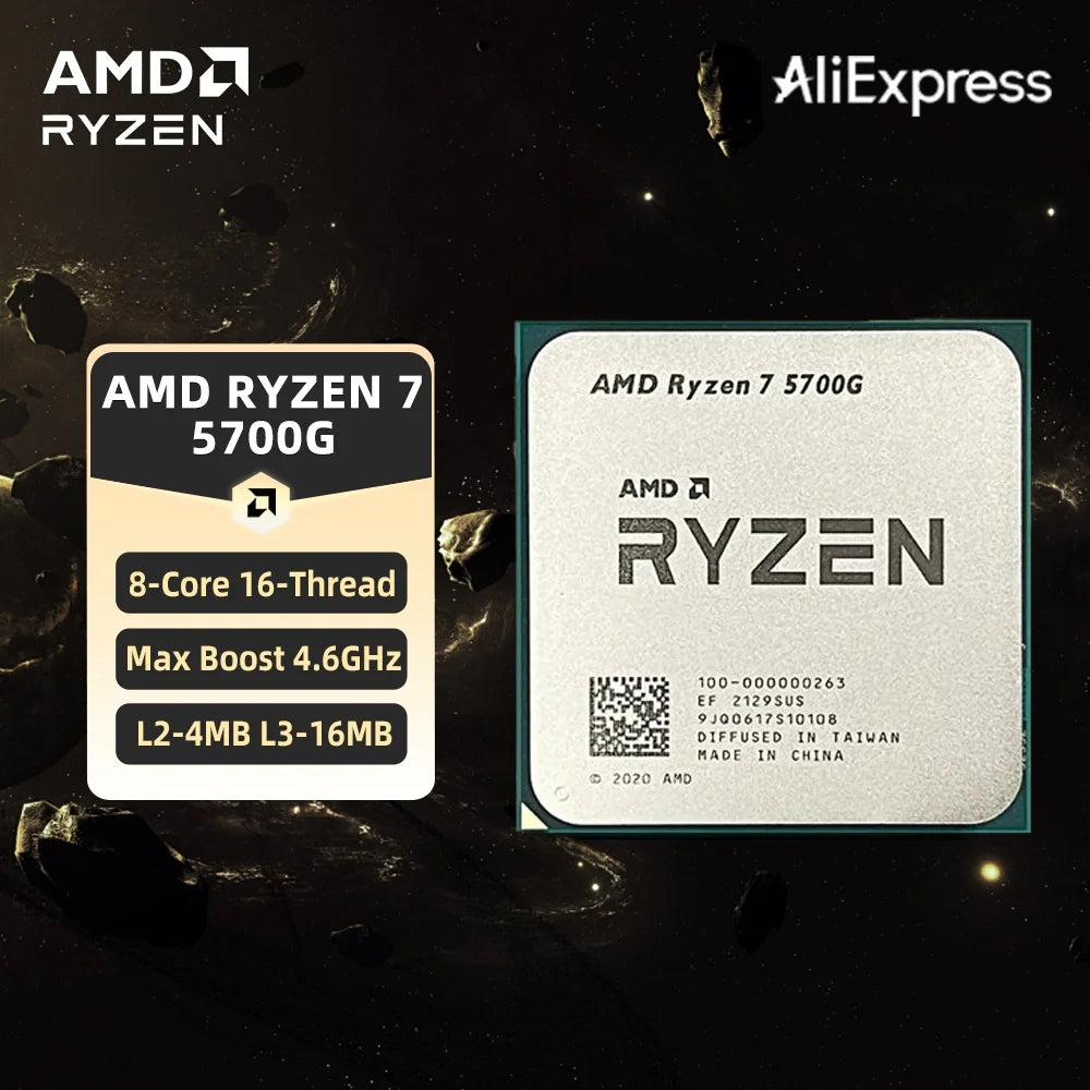 AMD Ryzen 7 5700G — 8-Core 16-Thread AM4 CPU, 3.8GHz / 4.6GHz, Radeon Graphics, 65W