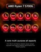 AMD Ryzen 7 5700G — 8-Core 16-Thread AM4 CPU, 3.8GHz / 4.6GHz, Radeon Graphics, 65W