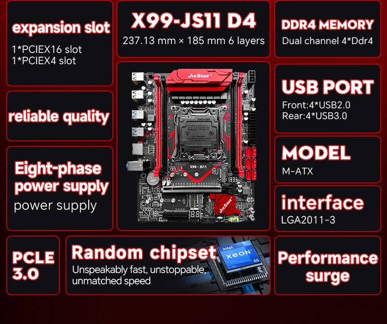 JIESHUO X99-JS11 Motherboard Set for Gaming with Xeon E5-2680 V4 Processor Compatible with DDR4 2133MHz Dual-Channel RAM & WiFi