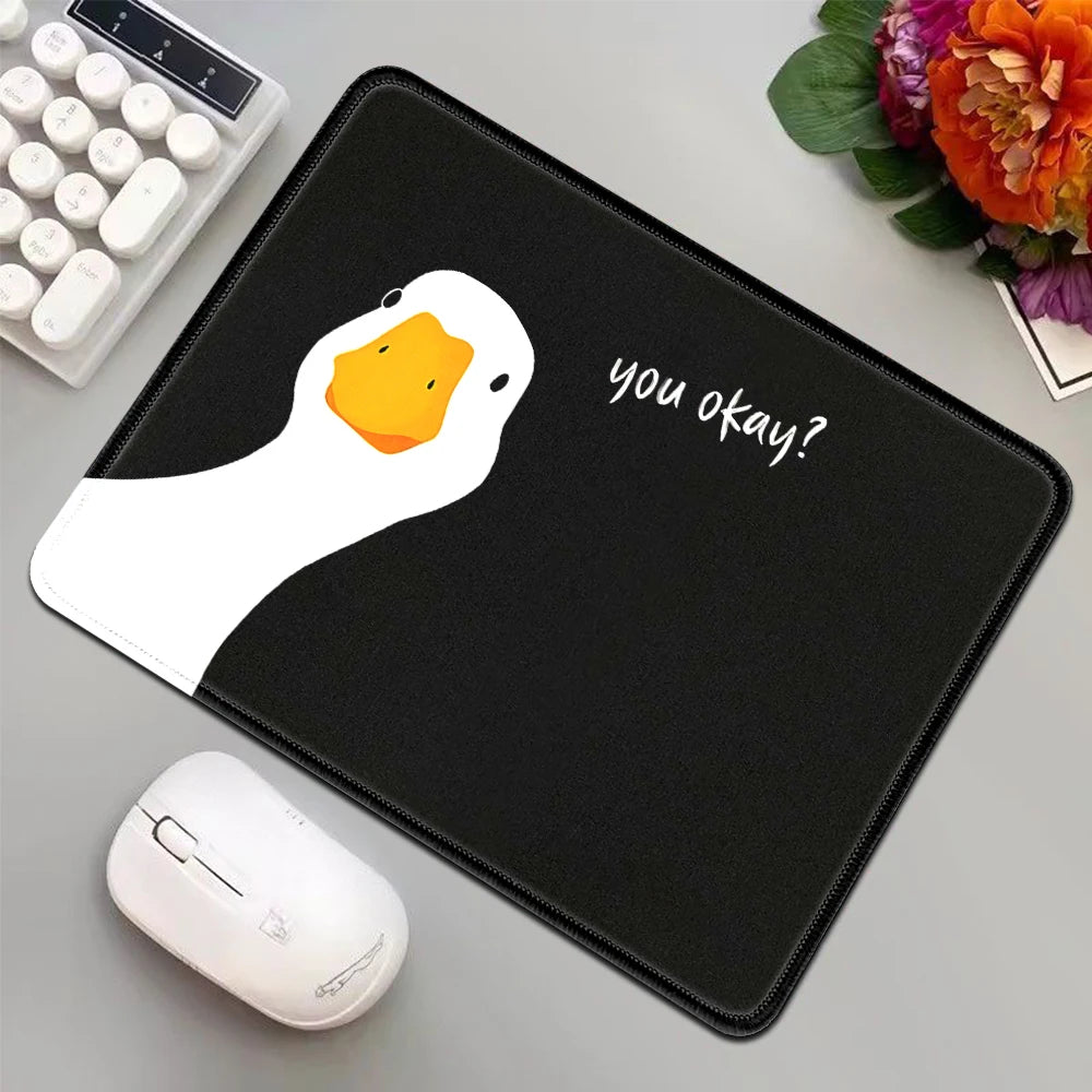 Black Mini Mouse Pad Funny Goose  Meme "are you ok" Portable Small Gaming Mouse Mat Smooth Surface Non-Slip for PC Notebook Desk