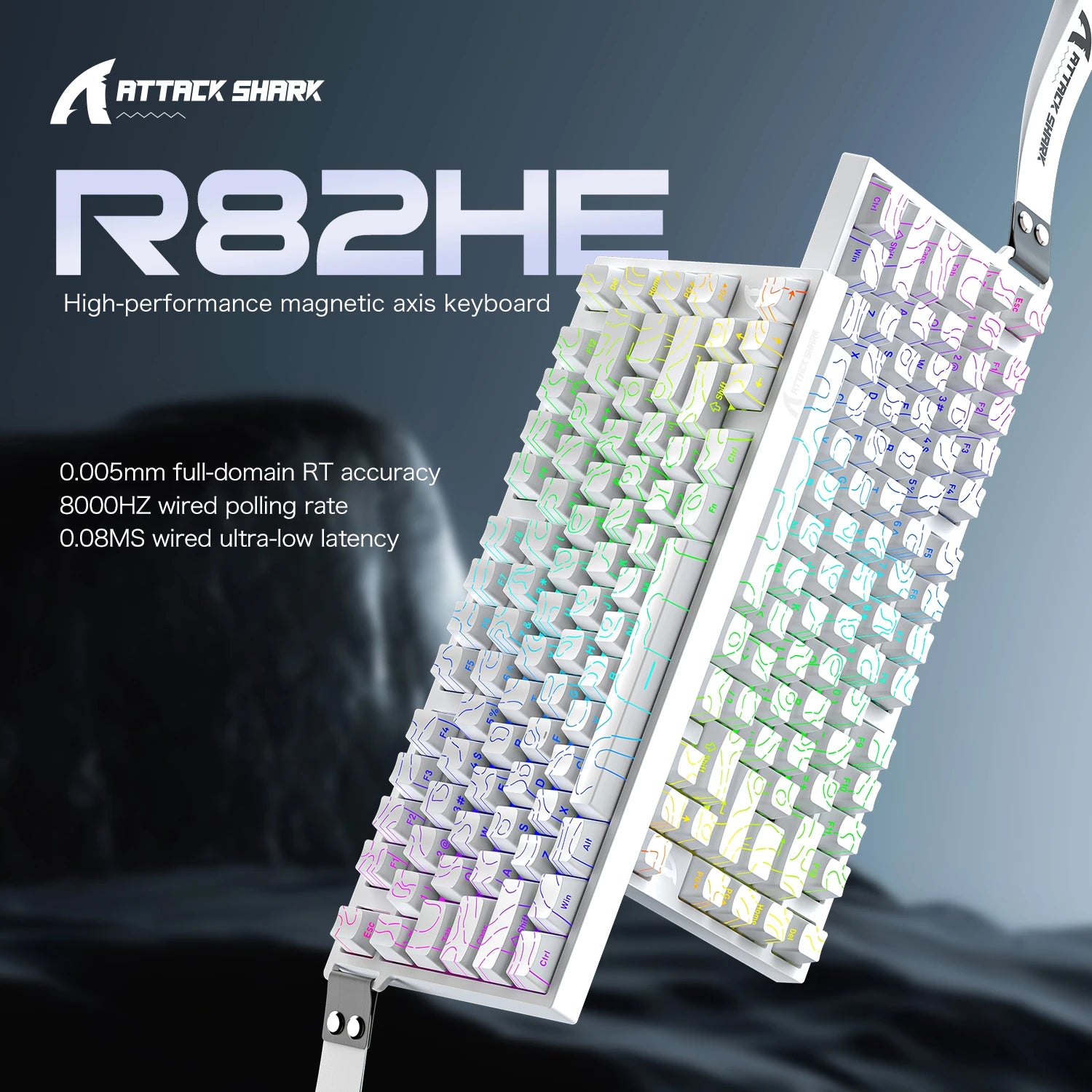 ATTACK SHARK R82 HE Wired RGB Lighting 8KHz Magnetic Keyboard With 0.005mm RT Accuracy,Support RT/Snap Tap/DKS/MT/TGL