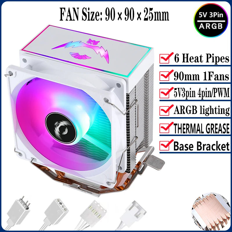 QiuzAim Tower Type Radiator Air-cooled 2/4/6 Heat Pipe CPU Cooler ARGB Fan 90mm Install LGA2011 2066 x99 115x 1200 1700 AM4 AM5