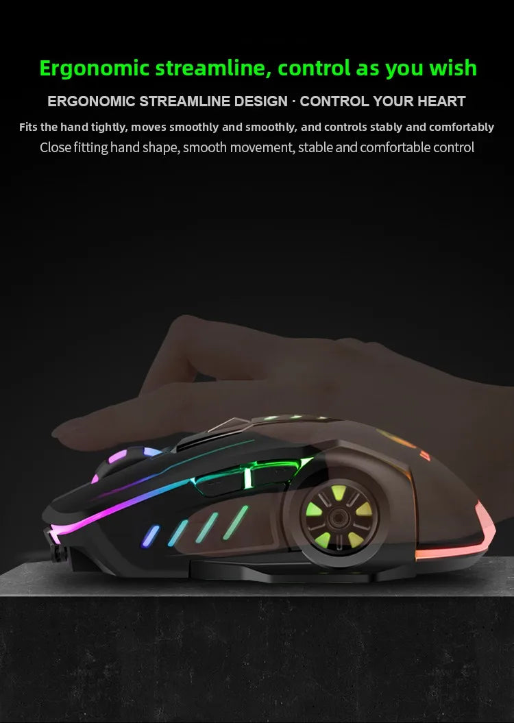 V7 Mechanical Gaming Mouse — LED Lights, Wired, Ambidextrous, Laptop & Desktop