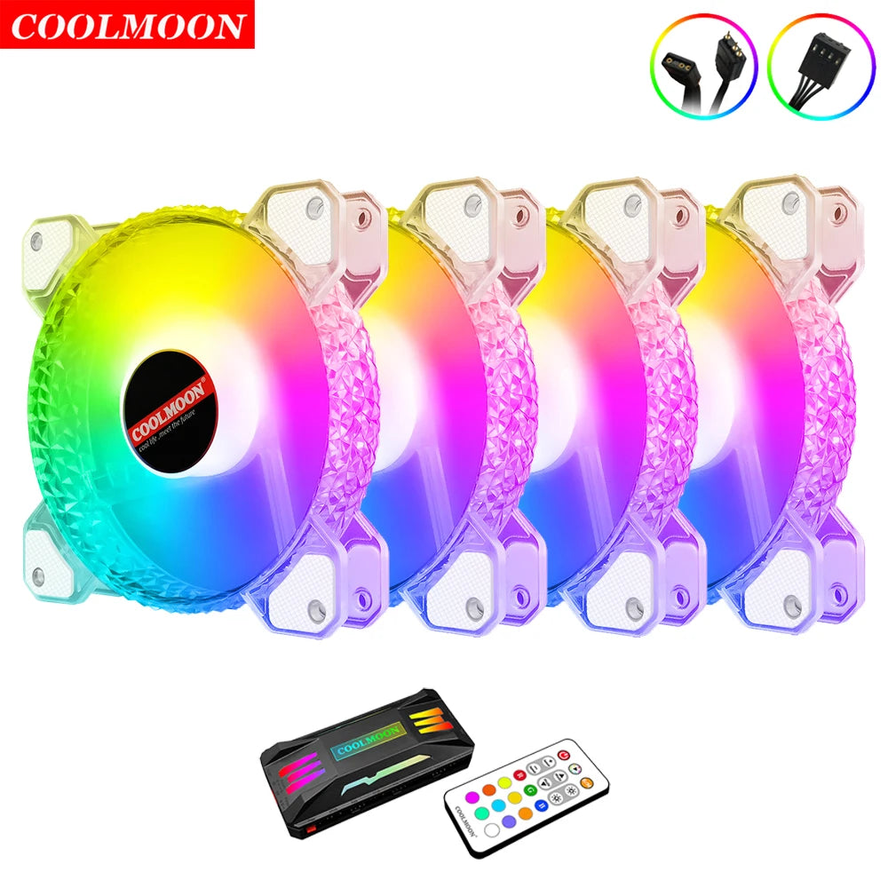 Coolmoon 12CM ARGB Fan PWM Control 5V ARGB 3Pin Chassis Heatsink Quiet Fan AURA SYNC 4Pin for PC Case Water Cooler CPU Radiator
