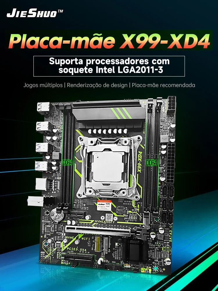 JIESHU X99 Motherboard Combo Xeon E5-2680 V4 CPU NVMe M.2 USB 3.0 TPM2.0 Gaming PC Upgrade Kit