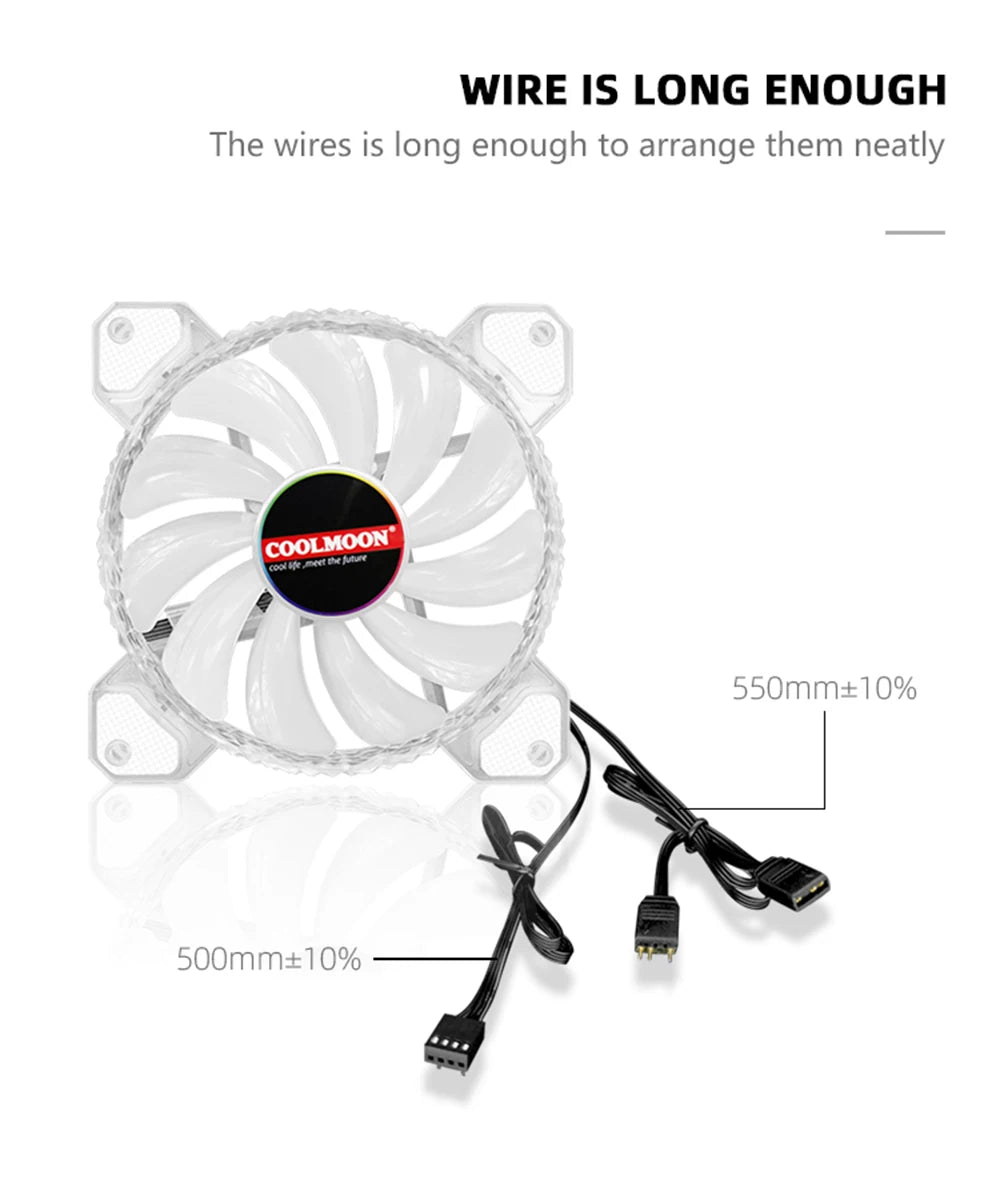 Coolmoon 12CM ARGB Fan PWM Control 5V ARGB 3Pin Chassis Heatsink Quiet Fan AURA SYNC 4Pin for PC Case Water Cooler CPU Radiator