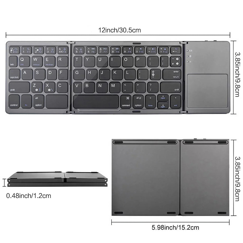 Portable Bluetooth Keyboard for iPad Tablet Mobile Phone Tri-fold Touchpad Wireless External Keyboard Accessories